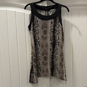 Vintage Neutral Snake-Print Sleeveless Camisole with Black Trim M/L